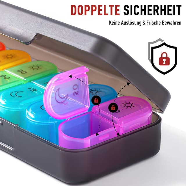 Thumbnail 4 de Doruimi Tablettenbox 7 Tage 2 Fächer Schwarz