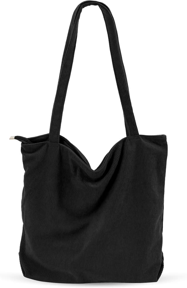 Detalle de CNMTCCO Cord Shopper-Tote für Damen mit Reißverschluss – große Tragetasche für Alltag, Arbeit und Reisen