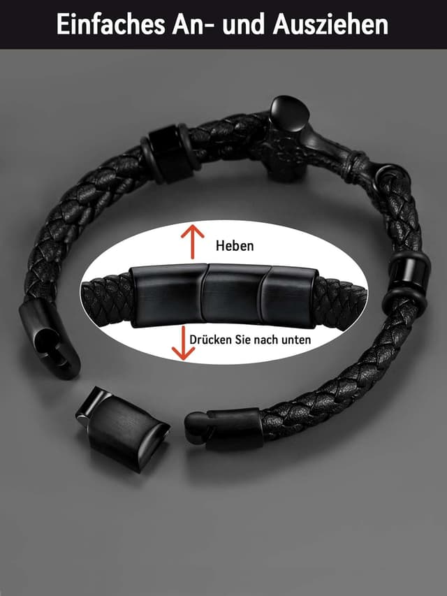 Detalle 2 de FaithHeart Wikinger-Lederarmband aus geflochtenem Kunstleder mit Magnetverschluss (21/23 cm)