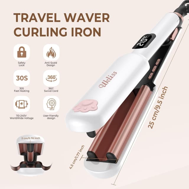 Detalle de UKLISS Hair Waver – Pro 3 Barrels Mermaid Waver (130–210℃) for beach waves
