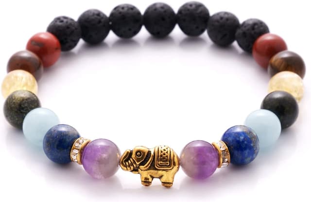 Detalle de 7 Chakren Armband mit Naturstein & Lavastein (Echtheitszertifikat, EPI geprüft) – für Damen und Herren, unisex