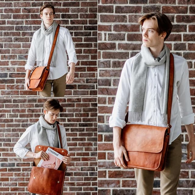 Thumbnail 6 de Berliner Bags Ghent sac messenger en cuir véritable avec bandoulière réglable et compartiment ordinateur 15 pouces – Marron
