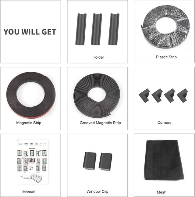 Detalle de NeatiEase Adjustable DIY Magnetic Fly Screen Window (Max 90 x 140 cm) – Grey frame, black mesh