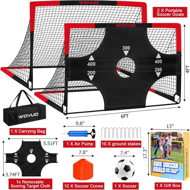 Thumbnail 1 de Kids Soccer Goals for Backyard Set of 2 (6x4 ft) Portable Pop-Up Training Goals with Target, Ball, Cones & Net