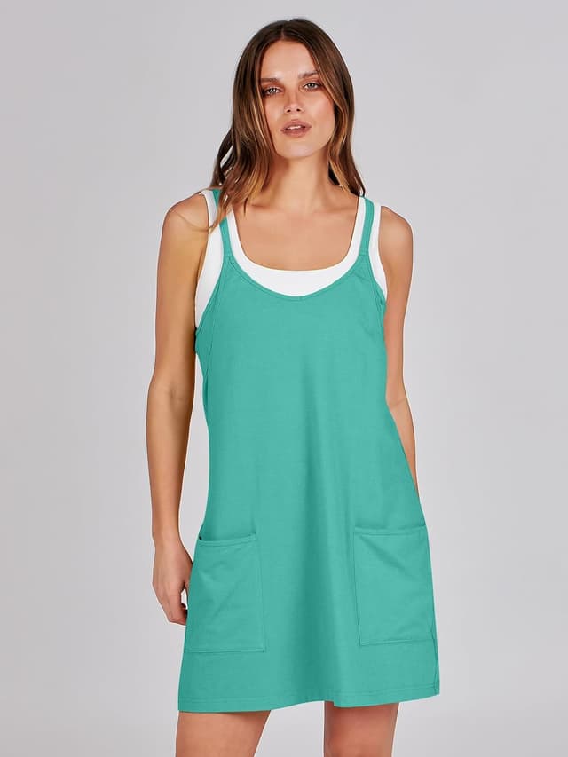 Detalle de ANRABESS Women’s Athletic Tennis Dress Romper (Built-in Shorts) — Summer V-Neck Mini