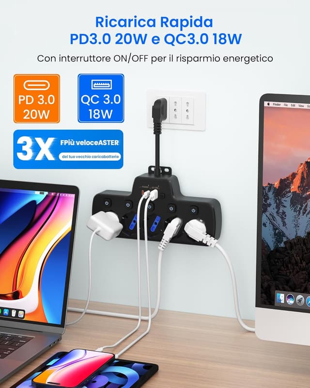 Thumbnail 4 de Ciabatta multipresa elettrica 5 prese Schuko 16A