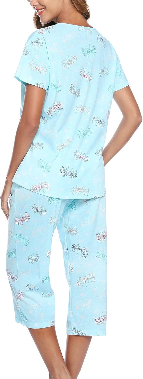 Thumbnail 4 de ENJOYNIGHT Women’s Cotton Pajama Set (Short Sleeve Top & Capri Pants) 2-Piece Lounge Sleepwear