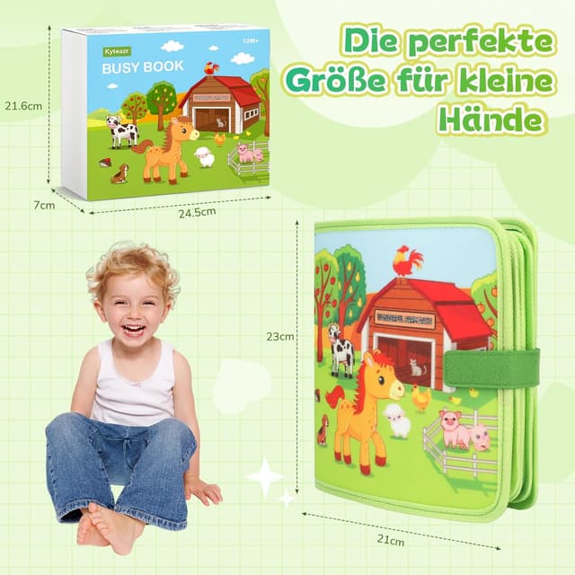 Detalle 2 de Kyteazr Busy Board Montessori Spielzeug ab 1 Jahr – 25-in-1 Quiet Book Bauernhof für unterwegs