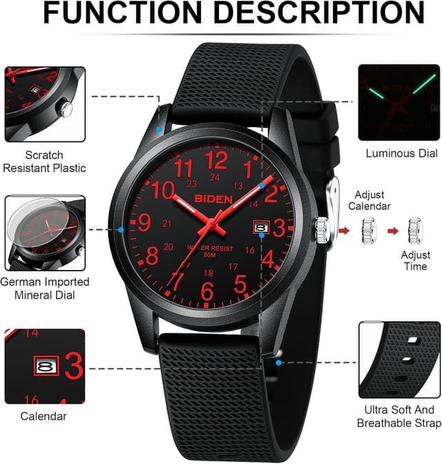 Thumbnail 6 de Herren Analog Quarz Armbanduhr mit 3 ATM Wasserdichtem Gehäuse (30 m) – 9,84" Gesamtlänge, silikonarmband