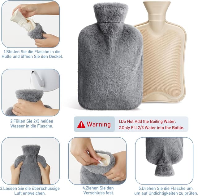 Thumbnail 6 de URBZUE Wärmflasche mit weichem Bezug 2L Grau