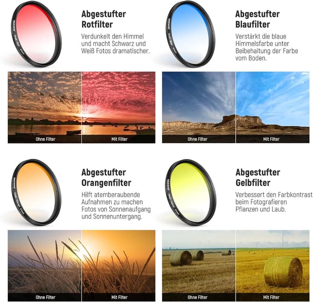 Detalle 2 de NEEWER 67 mm ND-Filter-Kit für Smartphone-Kamera mit Cold-Shoe-Clip (CPL/ND32/6-Punkt-Stern + Farbfilter)