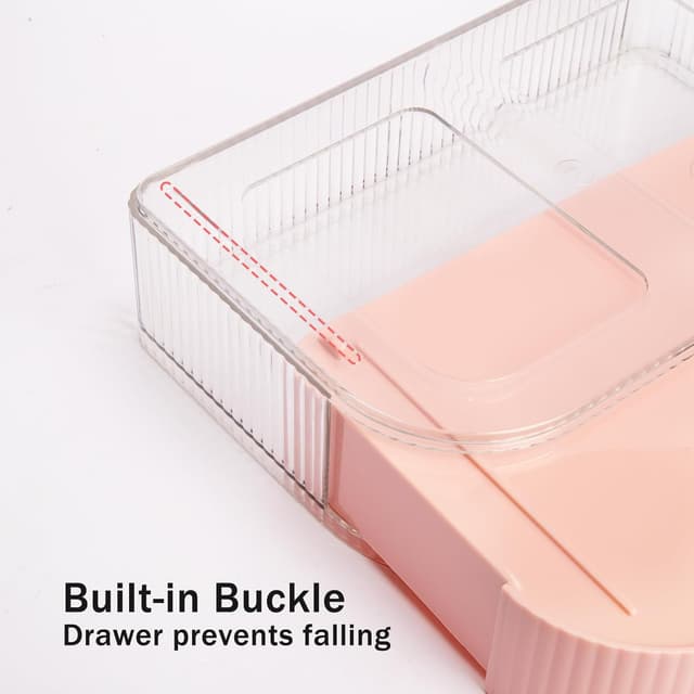 Detalle 2 de STORICANS Makeup Organiser with 360 Rotating Brush Holder and Stackable Drawers (Pink)