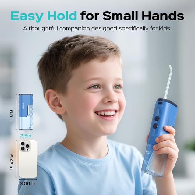 Detalle 2 de COSLUS T40 Portable Water Flosser for Kids (Ages 6+) with 4 Gentle Modes, Braces-Safe Design, DIY Stickers & 4 Nozzles
