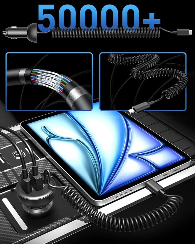 Detalle de 75W Zigarettenanzünder USB-C/A mit 1,2m Spiralkabel