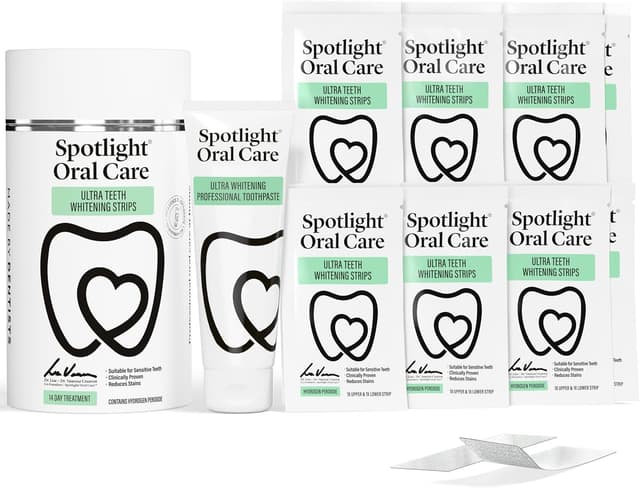 Detalle de Spotlight Oral Care Teeth Whitening Strips (28 strips + toothpaste) – 14-day hydrogen peroxide kit for sensitive teeth