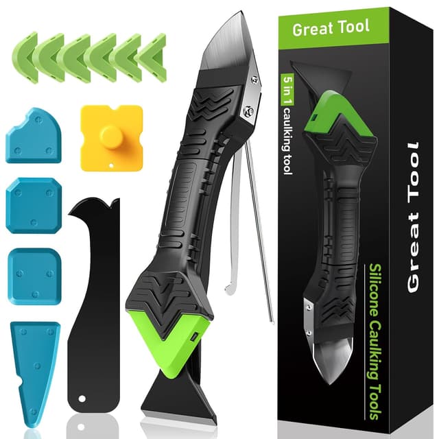 Detalle de 5 in 1 Silicone Caulking Tool Kit for Sealant Removal & Finishing (Green) with 6 Silicone Pads