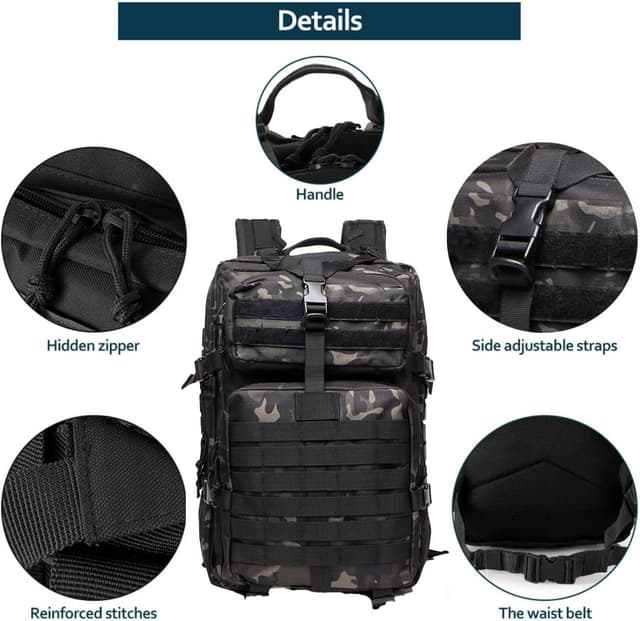 Detalle 2 de GUJOIN 50-Liter wasserdichter Angeln-/Outdoor-Jagdrucksack aus Nylon (taktischer Stil)