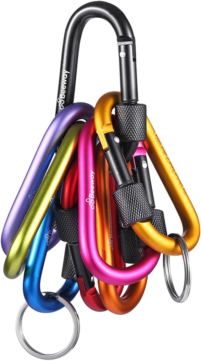 Detalle de BEEWAY Locking Carabiner (8-pack) aircraft-aluminium D-ring clips for camping, hiking and travel