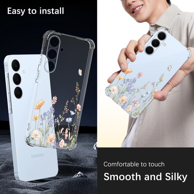 Detalle de Guxira Handyhülle für Samsung Galaxy S25 FE 5G – transparentes Silikon mit Blumen/Schmetterling-Design
