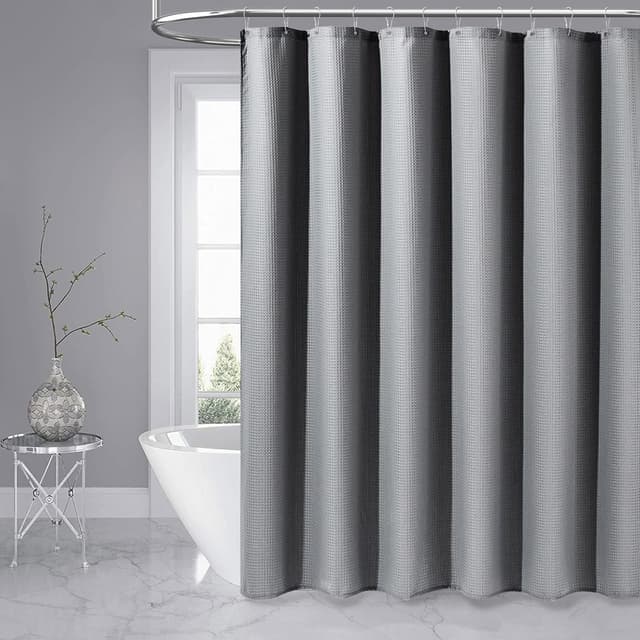 Detalle 2 de Dynamene Grey Waffle Weave Fabric Shower Curtain (72x72) with 12 Plastic Hooks, 256GSM Hotel-Style Weighted Cloth