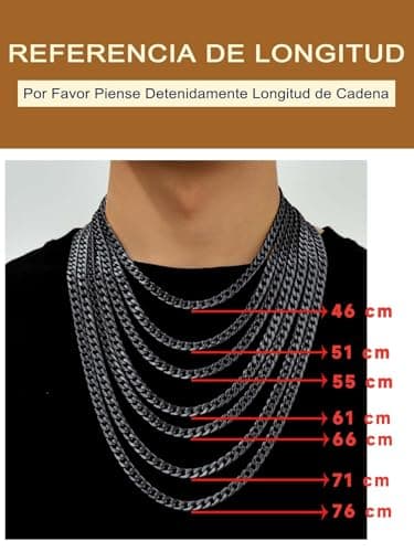 Detalle de Suplight cadena cubana de acero inoxidable 316L para hombre (negro) 6 mm y 66 cm
