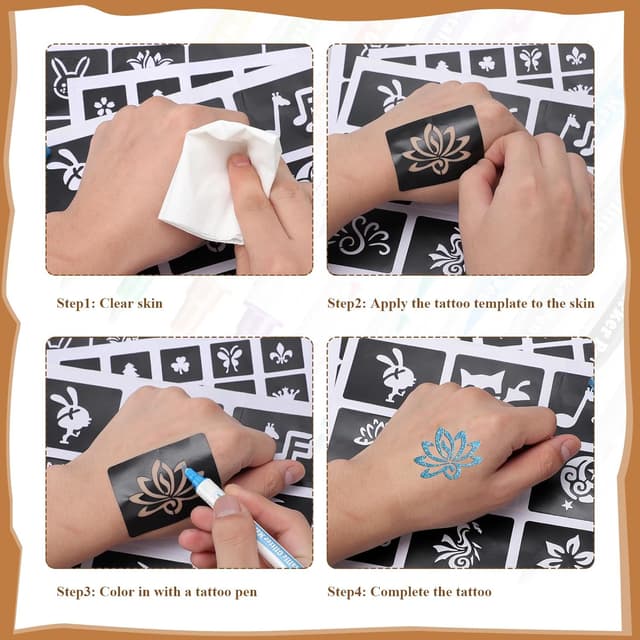 Detalle 2 de Tattoo Kinderstifte und Schablonen-Set mit 10 Tattoo-Stiften und 111 Mustern