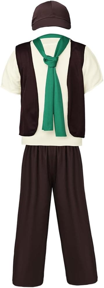 Detalle de DiULi Costume de pauper victorien 5 pièces pour enfants (4 à 12 ans) : gilet, pantalon, bonnet, écharpe et ramoneur