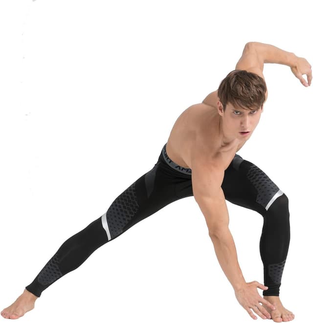 Detalle de AMZSPORT Pantaloni sportivi a compressione da uomo: leggings da palestra a asciugatura rapida