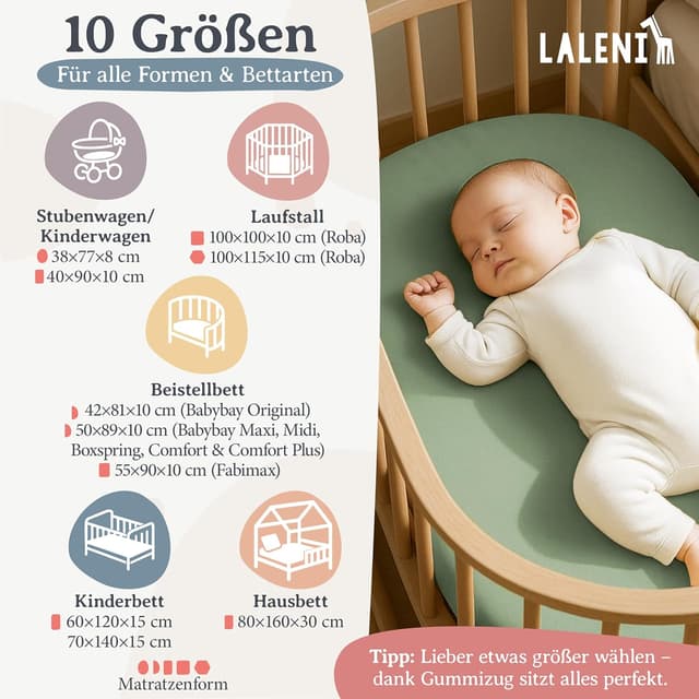 Detalle de Laleni Jersey Spannbettlaken 55x90 cm für Baby-Beistellbett & Stubenwagen (100 % Baumwolle, Oeko-TEX), Grün