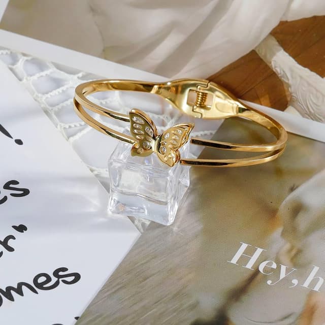 Detalle 2 de MILAKOO Gold Armreif für Damen aus Edelstahl mit Federverschluss – Boho „Open“ Bangle Bracelet