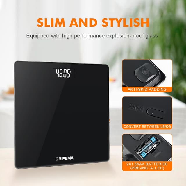 Detalle 2 de GRIFEMA GA2001-1 Personenwaage digital mit Step-On-Technik, schwarz