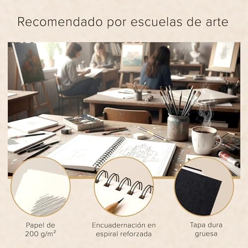 Thumbnail 4 de Cuaderno de Bocetos de Artista A4 - Tapa Dura, Papel muy Grueso de 200 gm2 - Encuadernado en Espiral para Niños, Profesionales, Dibujar y Hacer Bocetos - 21x29 cm, 40 hojas, 80 Páginas