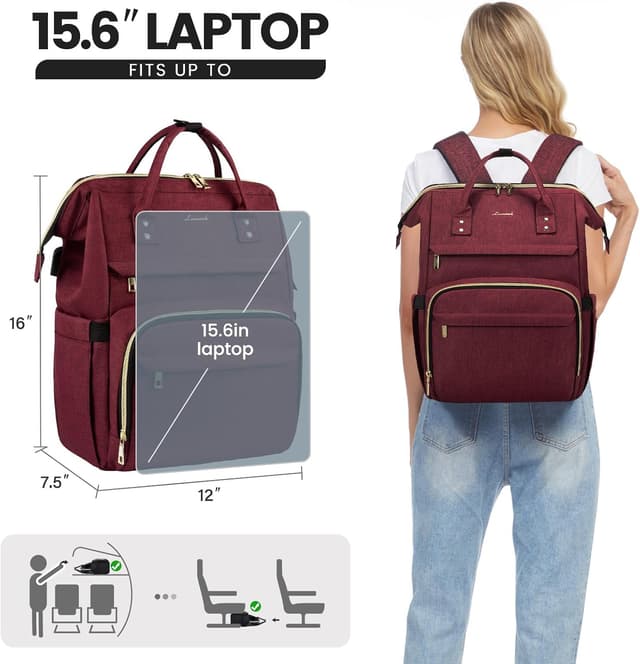 Detalle 2 de LOVEVOOK Damen-Rucksack für Schule & Laptop, wasserdicht mit USB-Ladeanschluss – Dunkelgrau