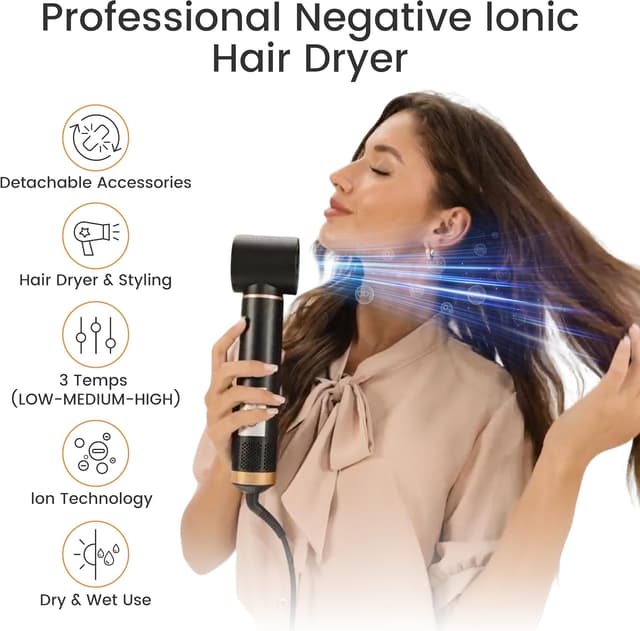 Detalle de Airbrush 5 in 1 Multi Hair Styler & Blowdry Brush Hairdryer (Hot Magic) – Black Gold