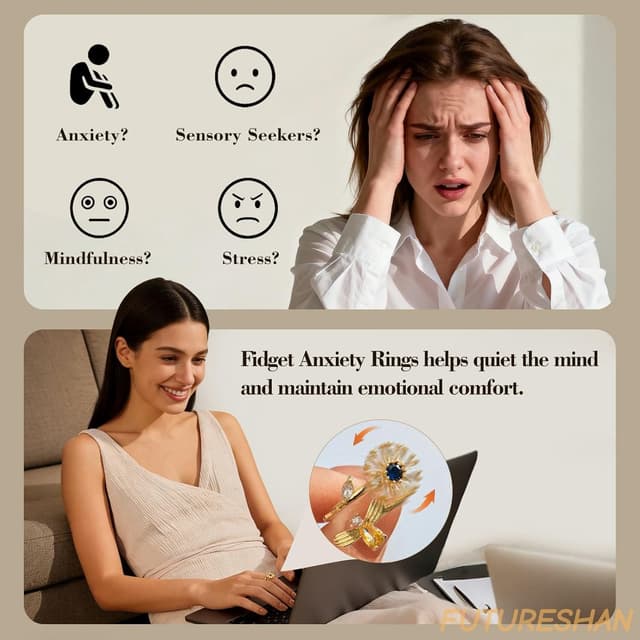 Detalle de 10Pcs Fidget Anxiety Rings (Moon, Sun, Butterfly & More) Adjustable Spinner Rings for Women