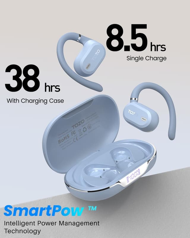 Detalle de TOZO OpenWear Open-Ear Headphones with AI Translation (164 languages) and Bluetooth 5.4, Fast Charging & ENC