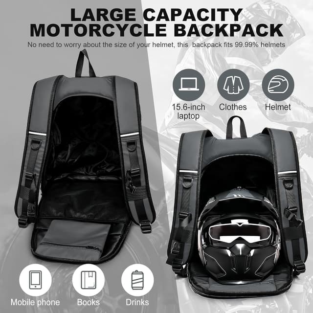 Detalle de WEPLAN Sac à dos de moto pour casque rigide, 45 L, gris réfléchissant et étanche