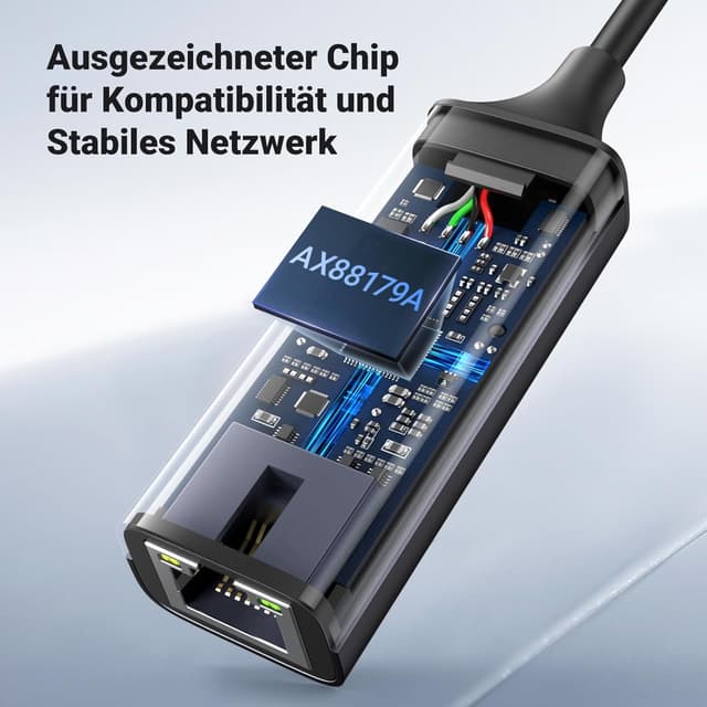 Detalle 2 de UGREEN LAN Adapter 1000 Mbps USB-zu-RJ45 (USB 3.0, Aluminium, Schwarz) – für Switch, Mi Box, Laptop und mehr