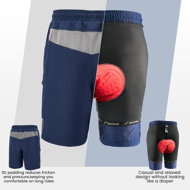 Detalle 2 de Sportneer MTB Radlerhose für Herren mit 3D-Polster, 4 Taschen und UV-Schutz