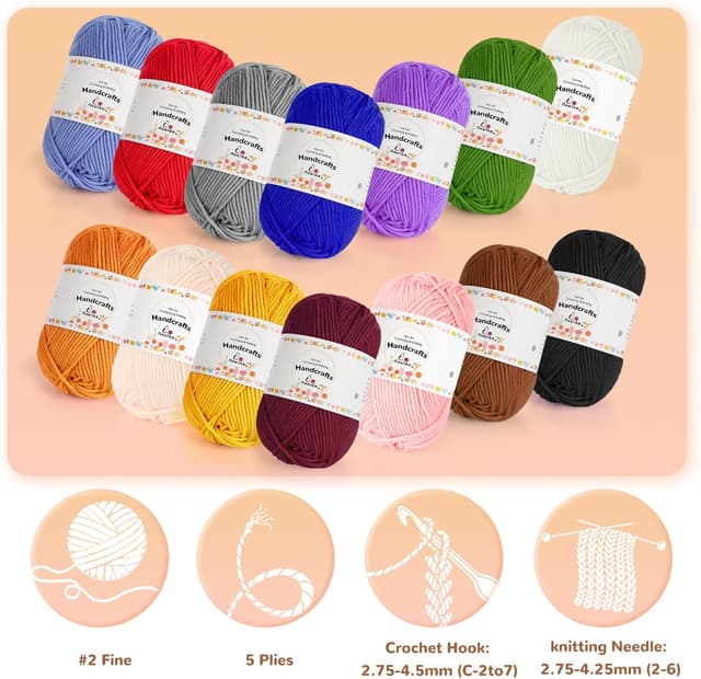 Detalle de Aeelike kit de laine pour crochet 200 g (4x50 g) – fil acrylique/coton 5 fils bordeaux