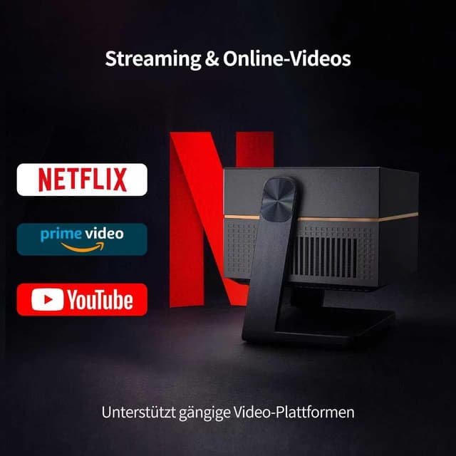 Detalle de Smart Beamer 4K Heimkino mit Autofokus, Auto-Trapezkorrektur, WiFi 6 & Android (Outdoor/Garten)