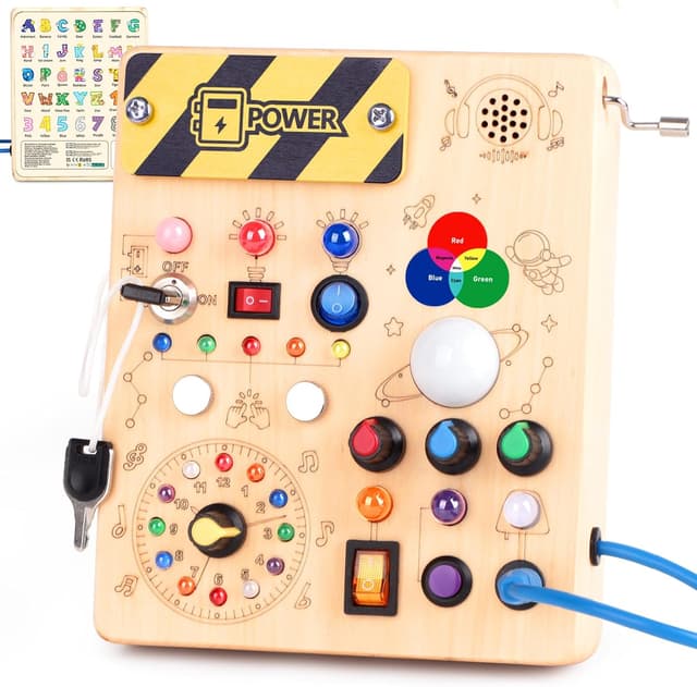 Thumbnail 6 de Hoarosall Montessori Busy Board mit LED-Lichtschalter – Motorik- und Sensorik-Spielzeug aus Holz ab 1 Jahr
