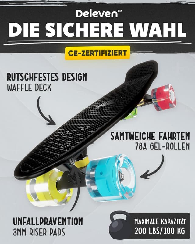 Detalle de D Deleven Skateboard mit LED 56 cm