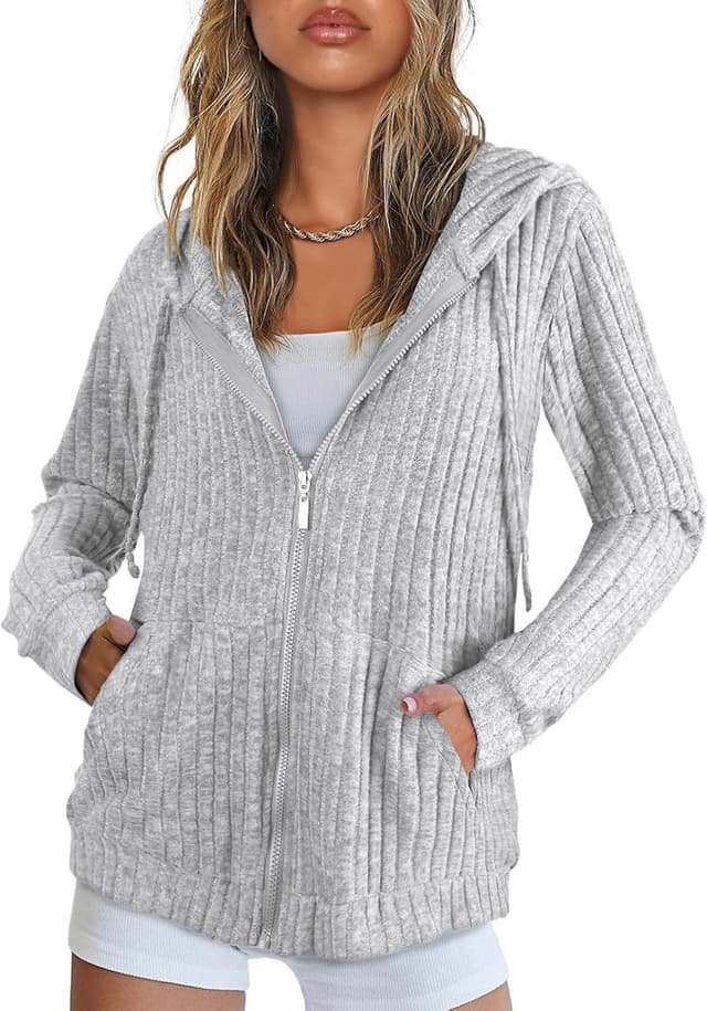 Detalle de Flikity women’s zip-up cardigan hoodie with large pockets (M–XXL)