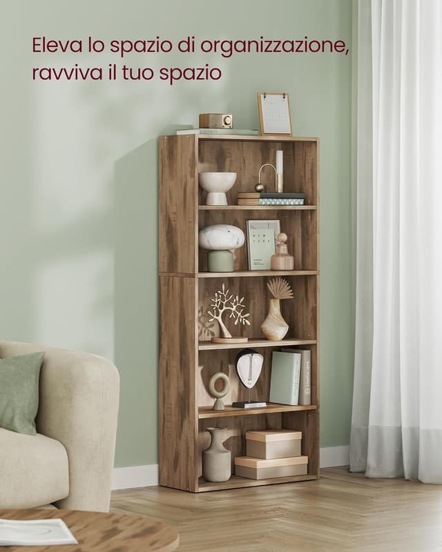 Detalle 2 de VASAGLE Scaffale a 5 ripiani LBC165T50 in stile libreria, marrone cammello