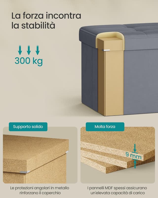 Thumbnail 4 de SONGMICS Pouf Cassapanca Pieghevole 131 L Grigio