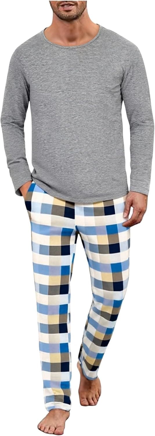 Detalle de Uniexcosm Ensemble de pyjama homme en coton (95 % coton, 5 % élasthanne) à manches longues et poches latérales