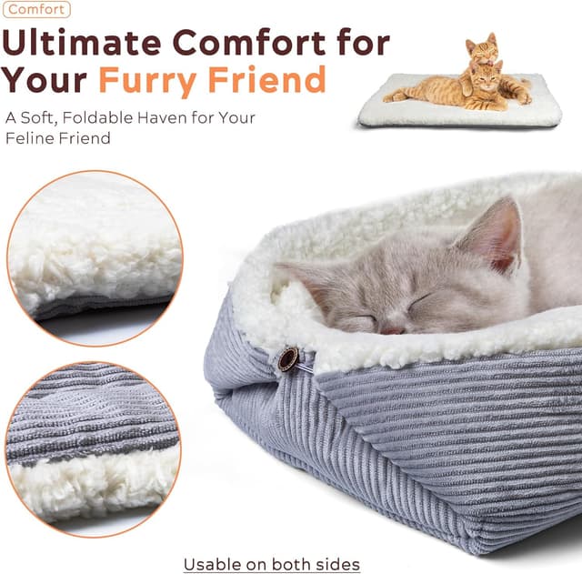 Thumbnail 6 de MAIYADUO Weiches Katzenbett (waschbar) 42x38 cm, 2-in-1 Plüsch-Katzensofa & Schlafdecke – entfaltet 61x51 cm