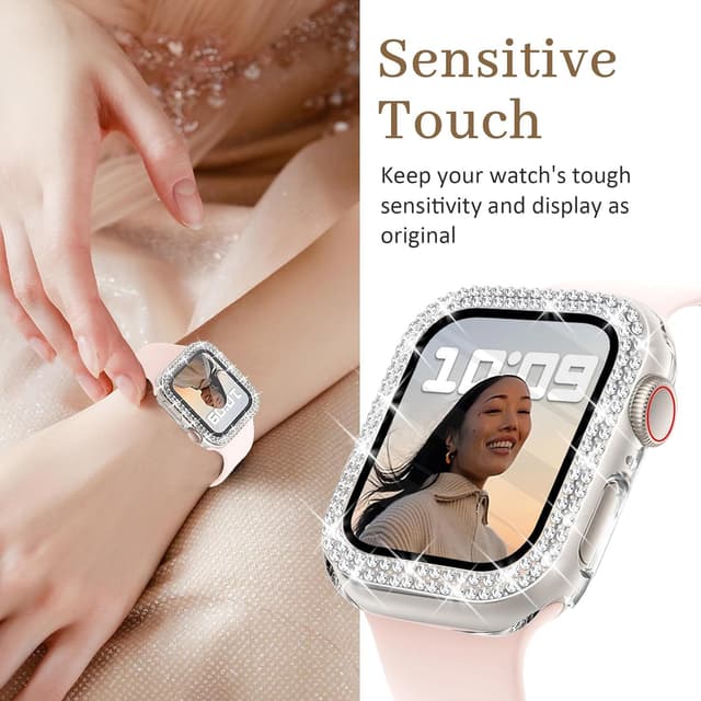 Detalle de Newlibery Bling Watch Case with HD Screen Protector for Apple Watch 40mm (Series 6/5/4/SE/SE2/SE3) — Clear
