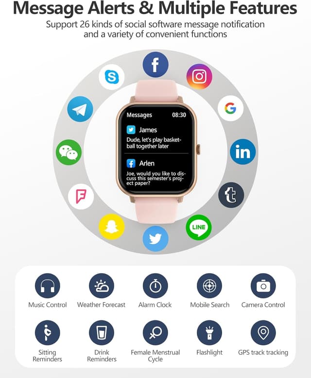 Detalle de Smart Watch for Men Women with Bluetooth Calling, 1.83" Fitness Display & IP68 (Da Fit app)